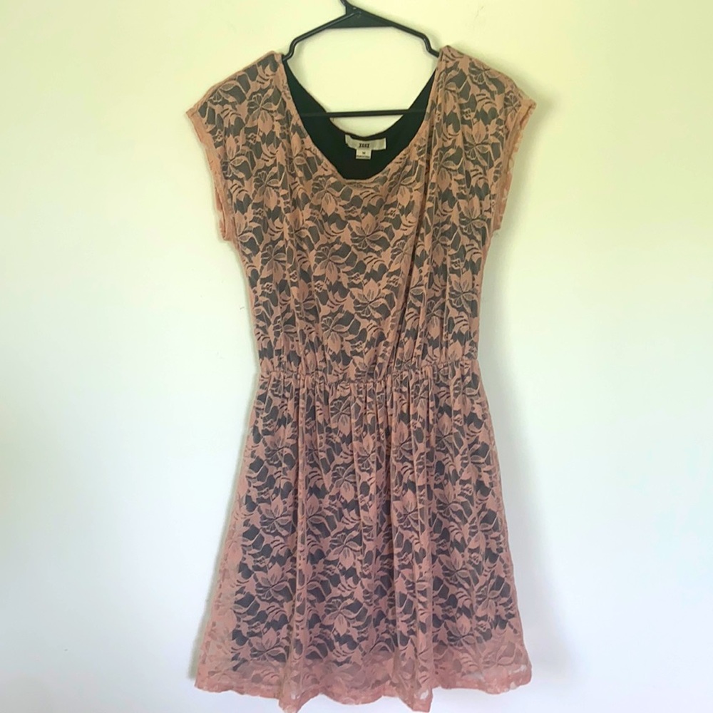 Black medium mini dress with pink lace overlay